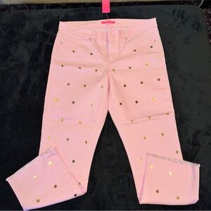 Lilly Pulitzer South Ocean Crop Flare Jeans Pink w/ Gold Polka Dots